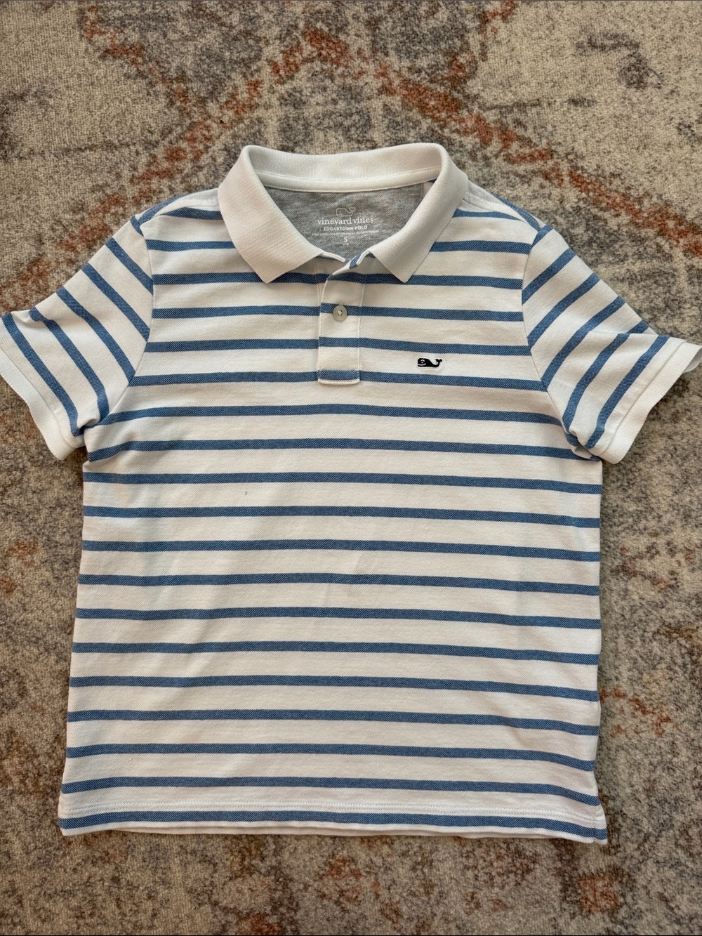 Vineyard Vines boys White and Blue Striped Pique Polo Shirt size S